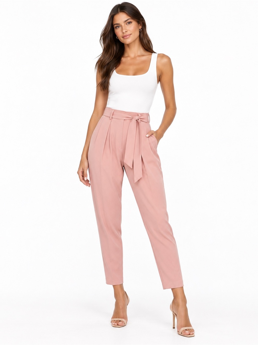 Express Blush Pink Pleated Belted Ankle Pants XS